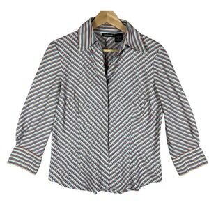 Vtg Willi Smith Striped‎ 3/4 Sleeve Blouse Button Down Shirt Multicolor Cotton M